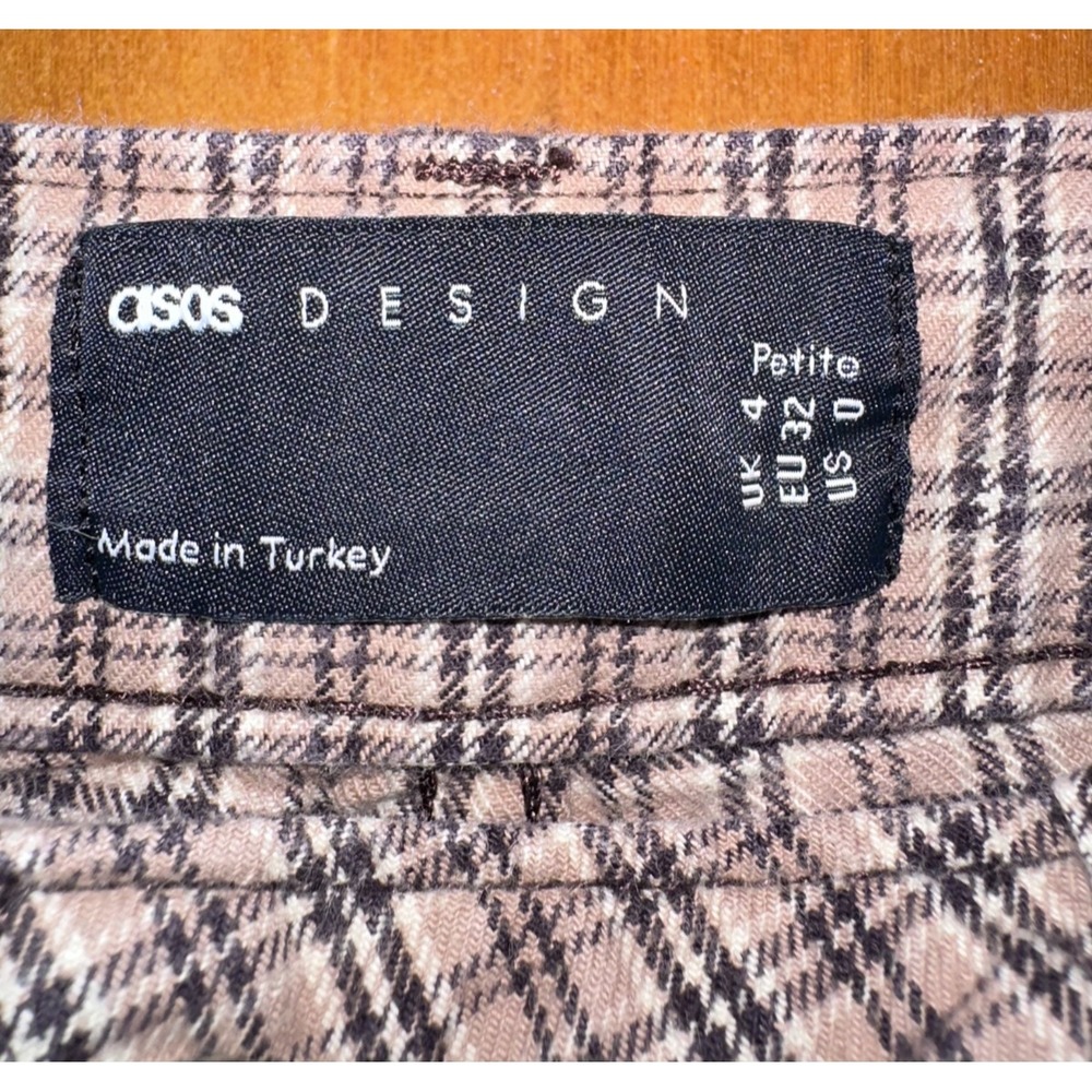 ASOS Design Womens Petite Brown Gingham High Waisted Wide Leg Pants Size 0 - Picture 4 of 5